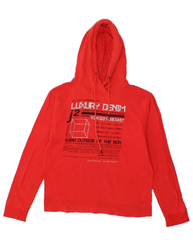 JACK & JONES Mens Graphic Hoodie Jumper Large Red Cotton Hoodie with Elastic Waist Stretchable Comfortable