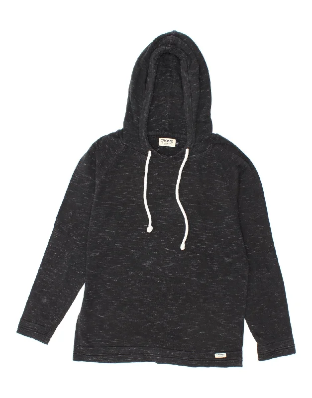 JACK & JONES Mens Hoodie Jumper Medium Black Flecked Cotton Hoodie with High-Low Hem Asymmetrical Trendy