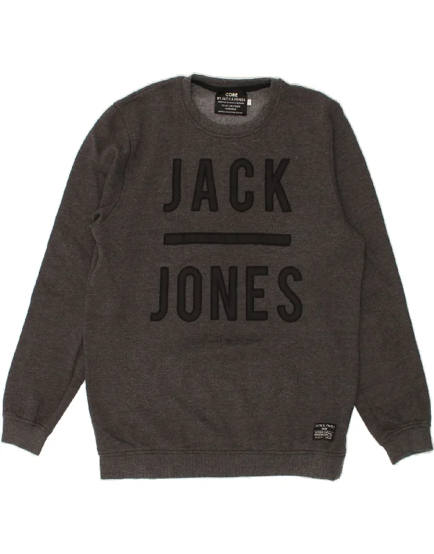 JACK & JONES Mens Workwear Graphic Sweatshirt Jumper Large Grey Cotton Hoodie with Illustration Artistic Creative