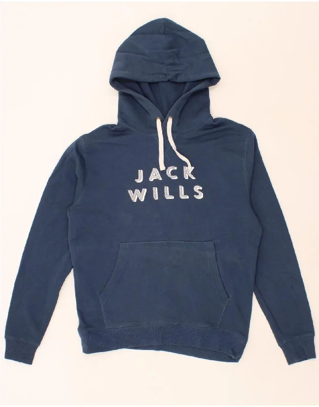 JACK WILLS Mens Graphic Hoodie Jumper Medium Navy Blue Cotton Hoodie Jacket Zipper Layering