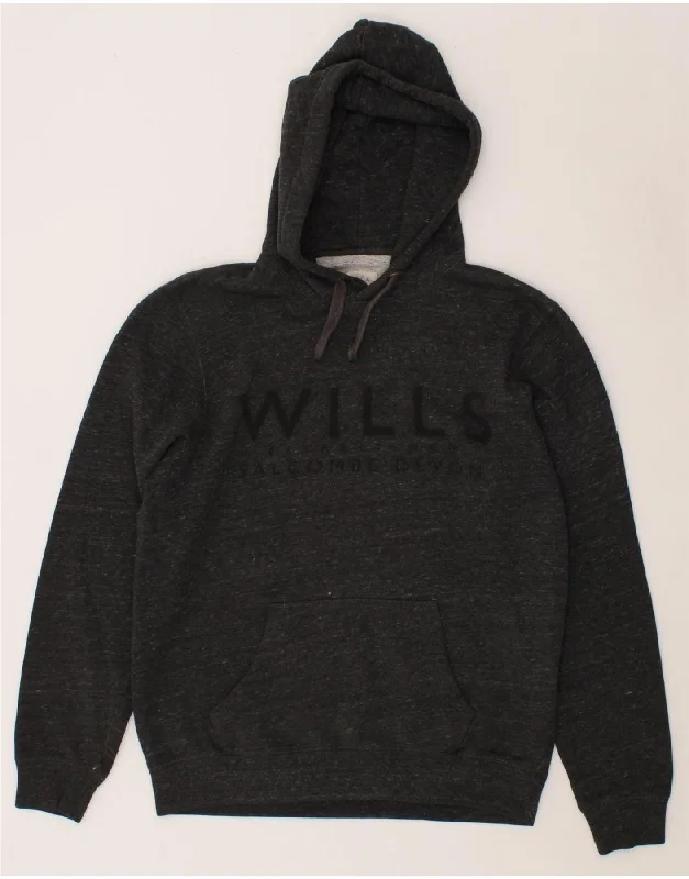 JACK WILLS Mens Graphic Hoodie Jumper Small Grey Flecked Cotton Hoodie with Elastic Waist Stretchable Comfortable