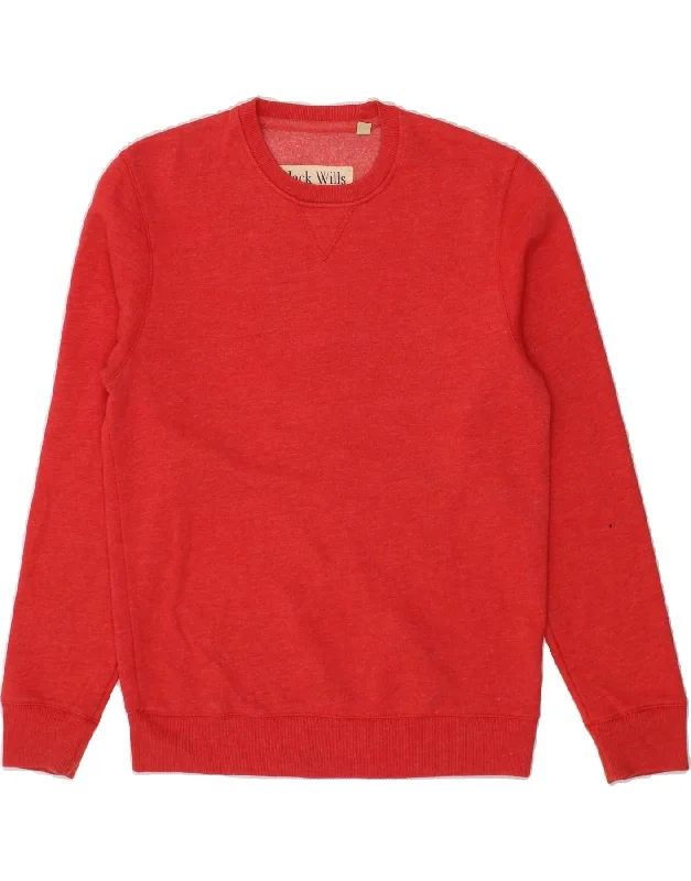 JACK WILLS Mens Graphic Sweatshirt Jumper Medium Red Cotton Hoodie with Logo Branding Identity