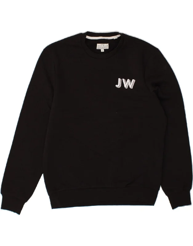 JACK WILLS Mens Sweatshirt Jumper Medium Black Hoodie with High Neck Warm Protective