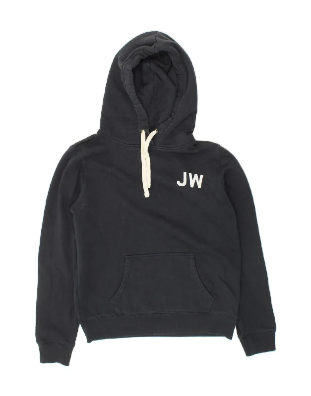 JACK WILLS Womens Graphic Hoodie Jumper UK 12 Medium Navy Blue Cotton Hoodie with Side Slits Relaxed Casual