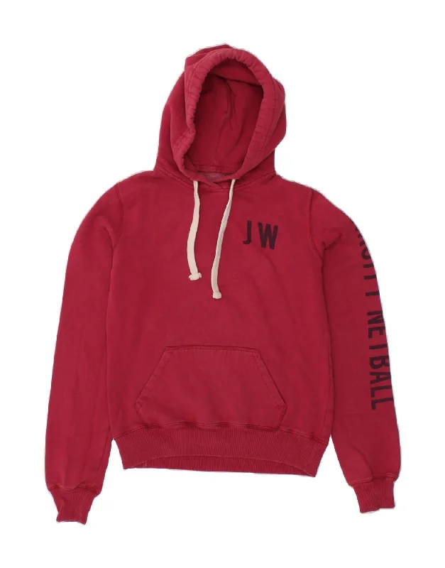 JACK WILLS Womens Graphic Hoodie Jumper UK 12 Medium Red Cotton Hoodie with Contrast Stitching Detailed Premium