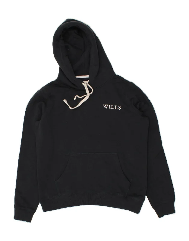 JACK WILLS Womens Hoodie Jumper UK 12 Medium Navy Blue Cotton Hoodie with Drawcord Adjustable Secure