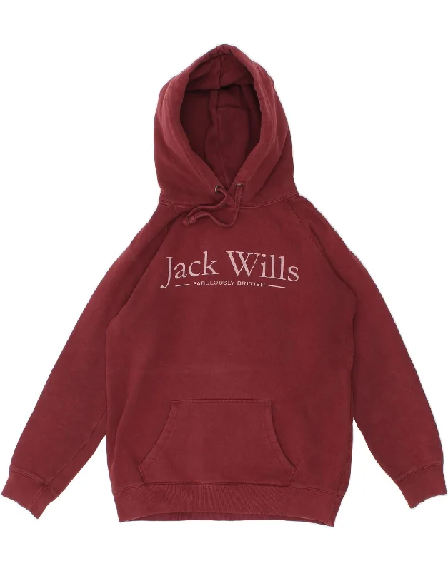 JACK WILLS Womens Loose Fit Graphic Hoodie Jumper UK 10 Small Maroon Hoodie with Ribbed Hem Stretchable Secure