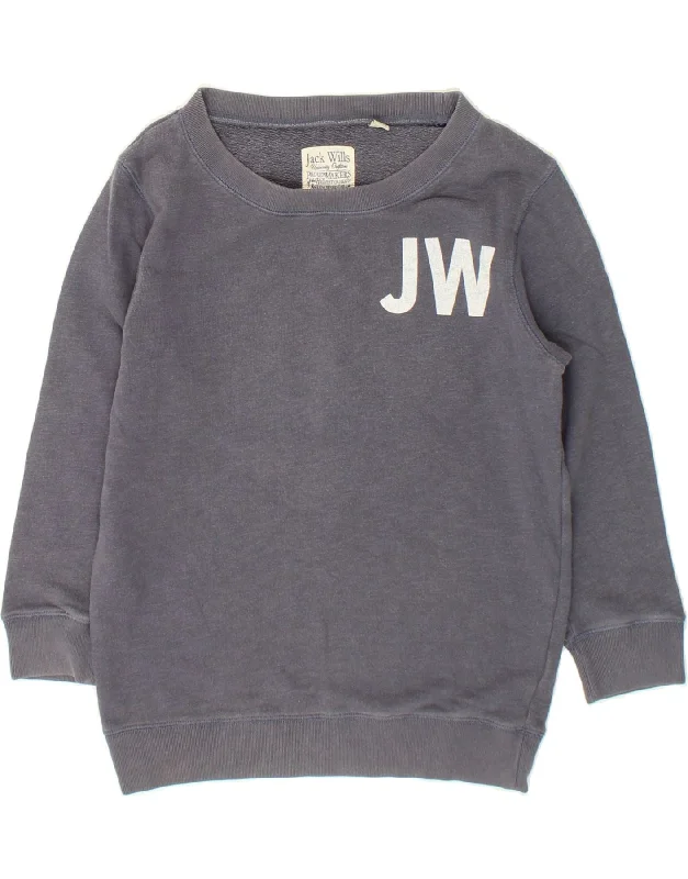 JACK WILLS Womens Loose Fit Graphic Sweatshirt Jumper UK 8 Small Navy Blue Hoodie with Hem Detail Decorative Unique