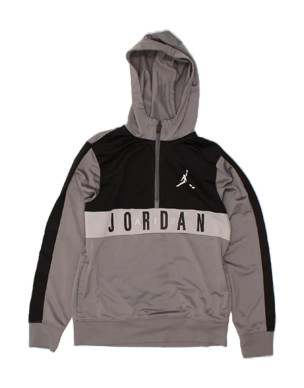JORDAN Boys Graphic Zip Neck Hoodie Jumper 12-13 Years Large Grey Hoodie with Hidden Zipper Minimalist Clean