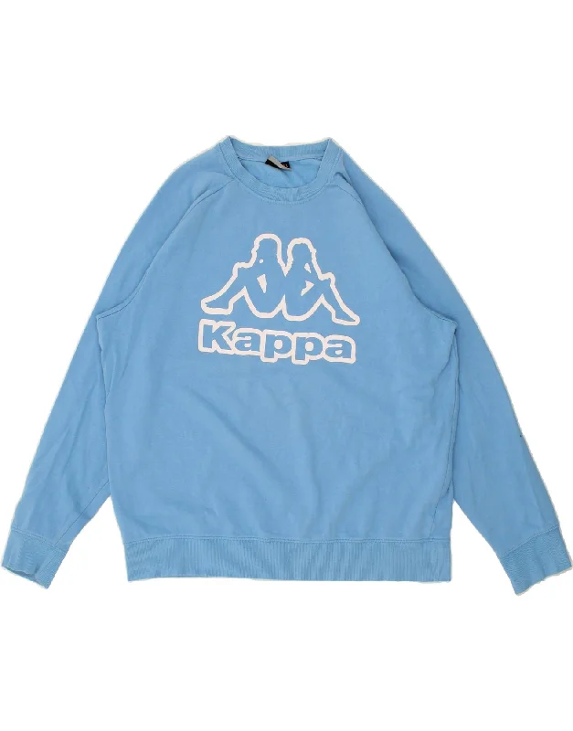 KAPPA Mens Graphic Sweatshirt Jumper 2XL Blue Cotton Hoodie with Turtle Neck Cozy Winter