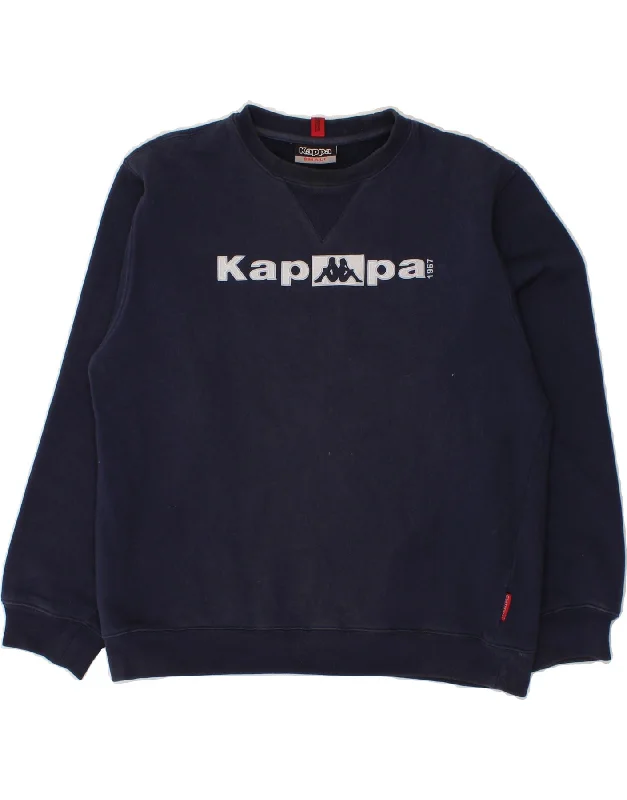 KAPPA Mens Graphic Sweatshirt Jumper Small Navy Blue Hoodie with Emblem Brand Identity