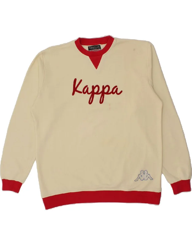 KAPPA Mens Graphic Sweatshirt Jumper XL Off White Cotton Cotton Hoodie Fleece Lining Warmth