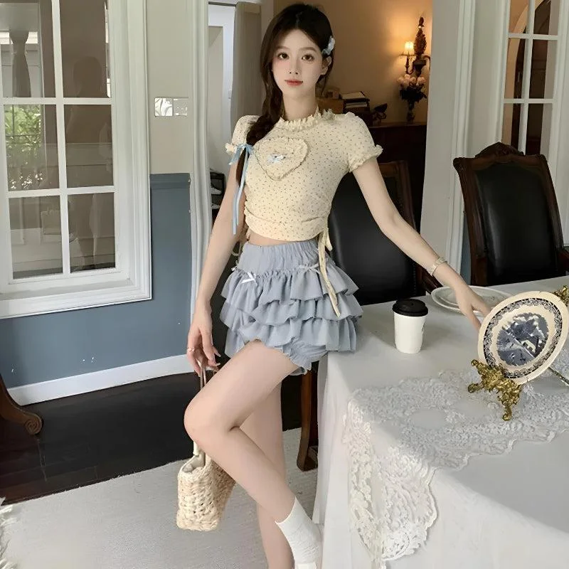 Kawaii Top & Ruffled Mini Skirt Two Piece Set chiffon skirt airy