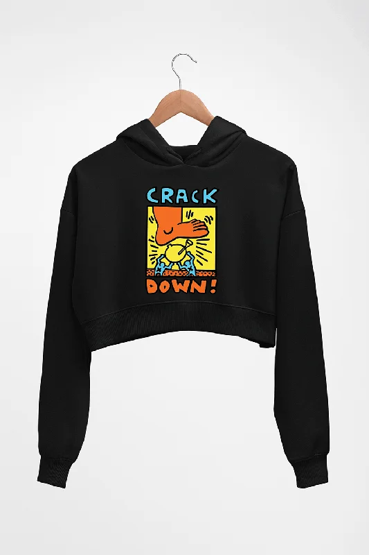 Keith Haring Crop HOODIE FOR WOMEN Hoodie with Puffed Sleeves Voluminous Trendy