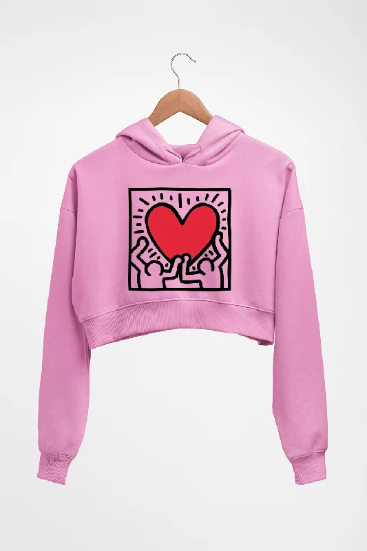 Keith Haring Crop HOODIE FOR WOMEN Hoodie with Slit Hem Functional Movement