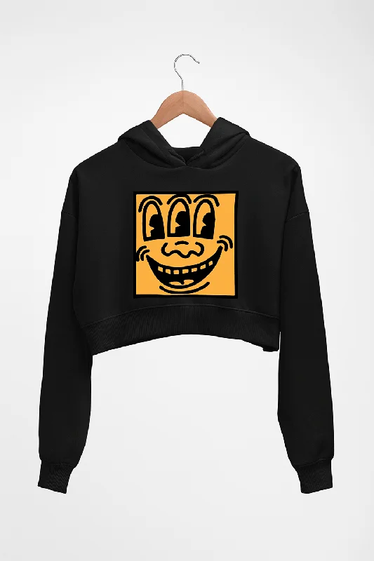 Keith Haring Funny Crop HOODIE FOR WOMEN Hoodie with Button Placket Classic Preppy