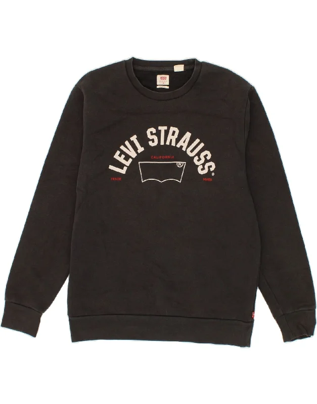 LEVI'S Mens Standard Fit Graphic Sweatshirt Jumper Medium Black Cotton Zip Hoodie Drawstring Kangaroo Pocket