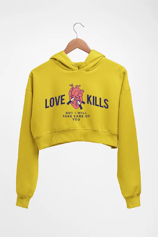 Love Kills Crop HOODIE FOR WOMEN Hoodie with Hem Fringe Bohemian Relaxed