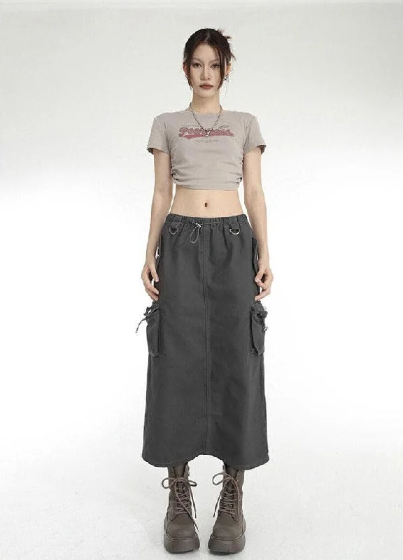 Low Rise Parachute Maxi Skirt denim skirt stylish