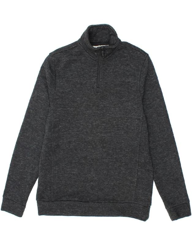 MOUNTAIN WAREHOUSE Mens Zip Neck Sweatshirt Jumper Large Grey Flecked Hoodie with Snap Buttons Easy Quick