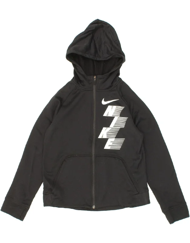 NIKE Boys Dri Fit Graphic Zip Hoodie Sweater 10-11 Years Medium Black Hoodie with Print Artistic Unique