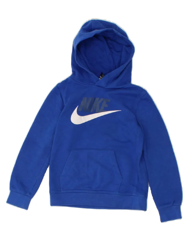 NIKE Boys Graphic Hoodie Jumper 3-4 Years Blue Cotton Hoodie with Hem Raw Edge Edgy Unfinished