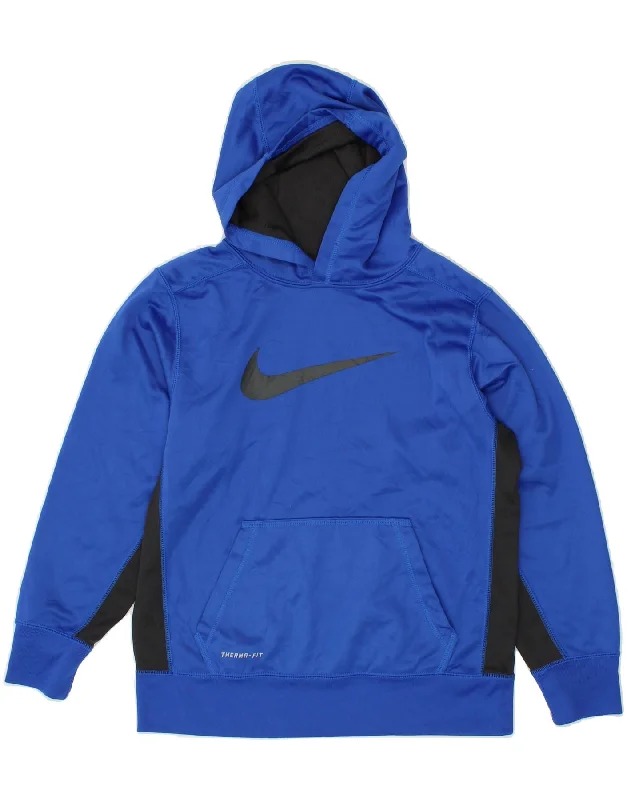 NIKE Boys Therma-Fit Graphic Hoodie Jumper 10-11 Years Medium Blue Hoodie with Sequins Glamorous Eye-catching