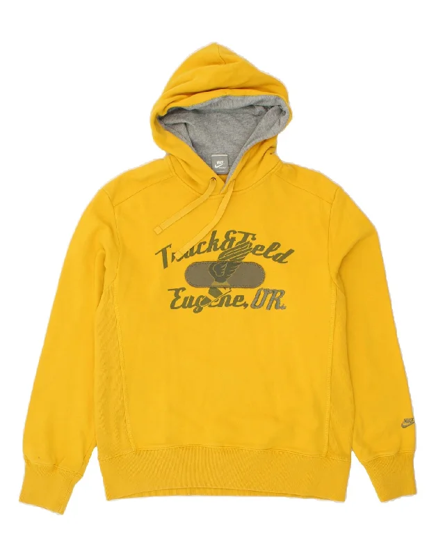 NIKE Mens Graphic Hoodie Jumper UK 39/41 Medium Yellow Cotton Hoodie with Slim Fit Tailored Modern