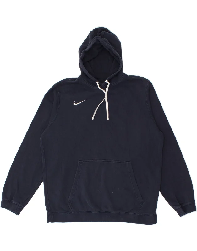 NIKE Mens Tall Hoodie Jumper XL Navy Blue Cotton Hoodie with Fur Luxurious Winter