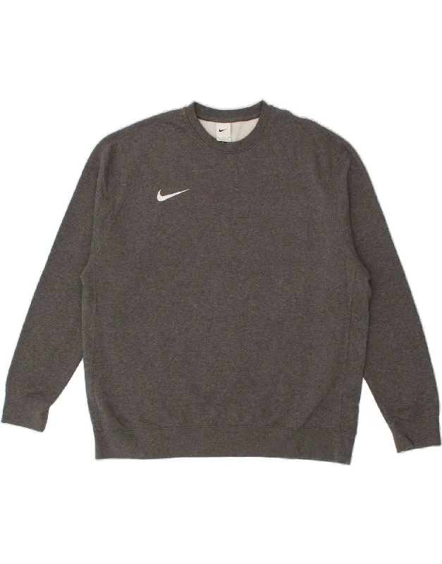 NIKE Mens Tall Sweatshirt Jumper XL Grey Cotton Hoodie with Color Block Contrast Stylish