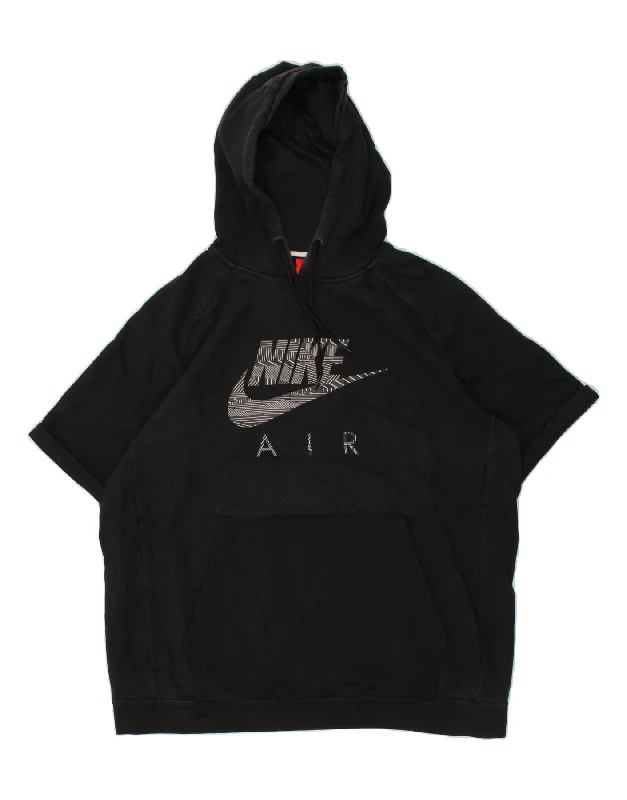 NIKE Womens Oversized Graphic Short Sleeve Hoodie Jumper UK 16 Large Black Hoodie with Strings Custom Fit Adjustable
