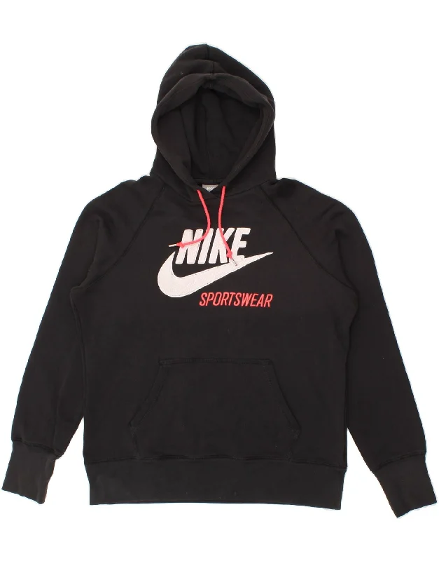 NIKE Womens Tall Graphic Hoodie Jumper UK 18 XL Black Cotton Hoodie with Zipper Versatile Modern