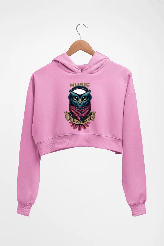 Owl Music Crop HOODIE FOR WOMEN Hoodie with Metallic Shiny Futuristic