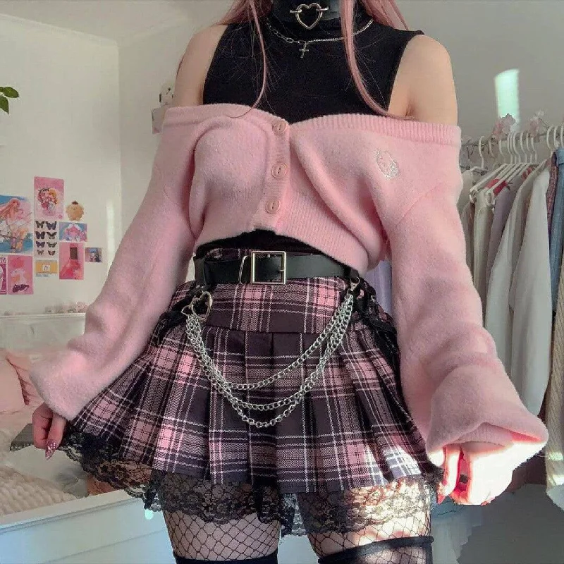 Pastel Goth Pleated Mini Skirt leather skirt modern