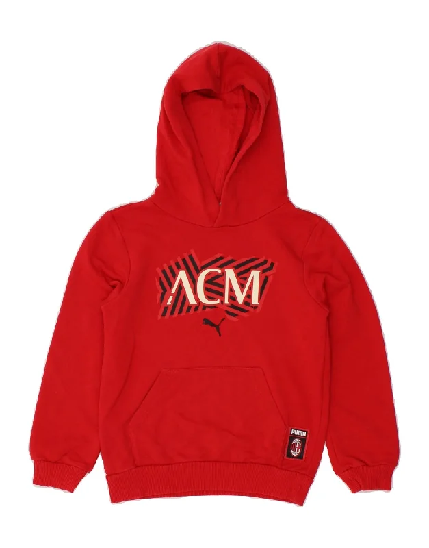 PUMA Boys Graphic Hoodie Jumper 7-8 Years Small Red Hoodie with Velcro Closure Adjustable Secure