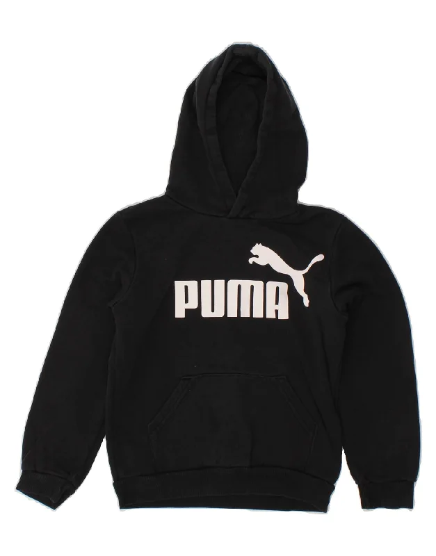 PUMA Boys Graphic Hoodie Jumper 9-10 Years Medium Black Hoodie with Toggle Buttons Decorative Unique