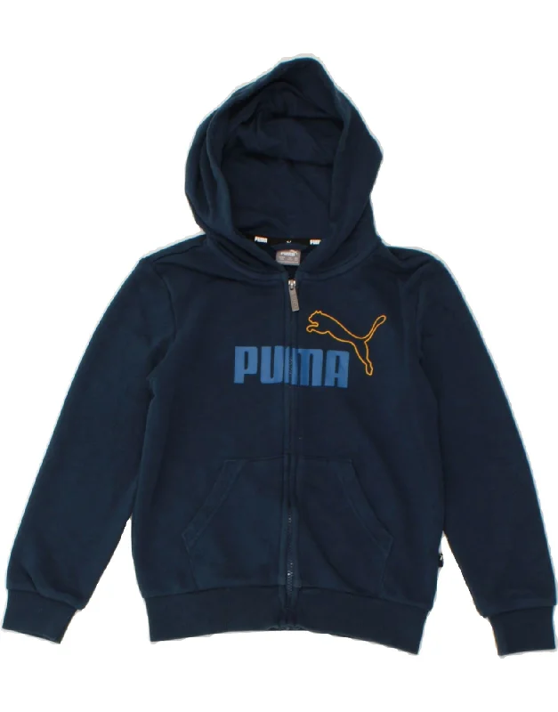 PUMA Boys Graphic Zip Hoodie Sweater 9-10 Years Navy Blue Cotton Hoodie with Hem Ribbing Snug Secure