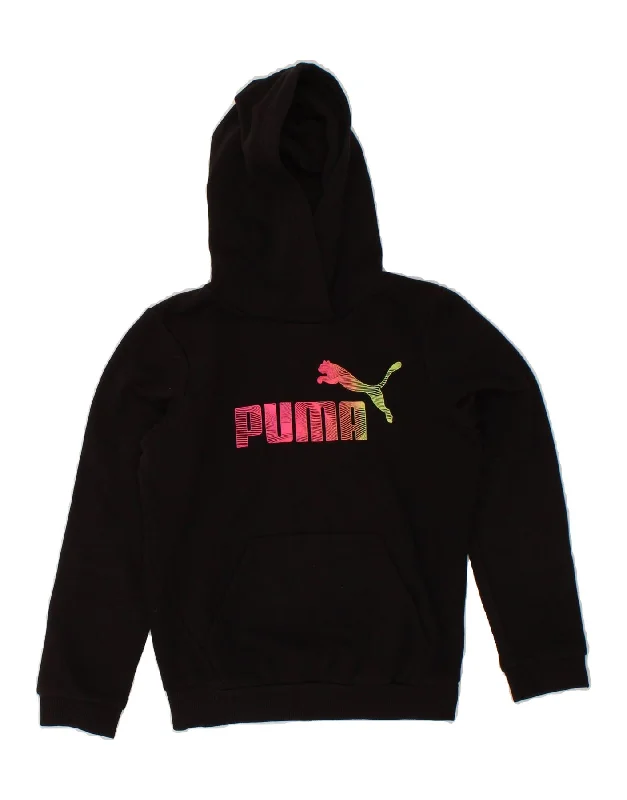 PUMA Girls Graphic Hoodie Jumper 8-9 Years Medium Black Cotton Hoodie with Elastic Cuffs Stretchable Comfortable