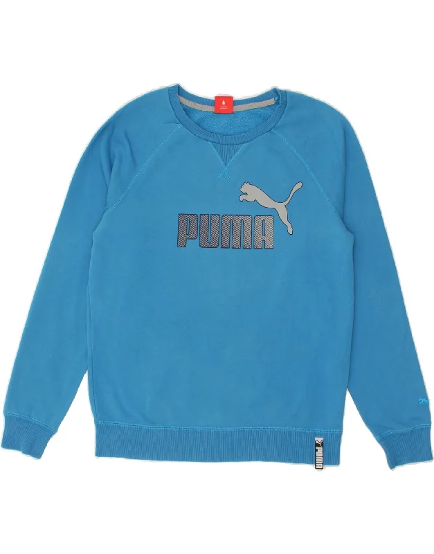 PUMA Mens Graphic Sweatshirt Jumper Small Blue Hoodie with Drawcord Adjustable Secure