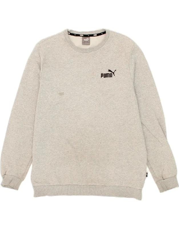 PUMA Mens Sweatshirt Jumper Large Grey Cotton Graphic Hoodie Design Print