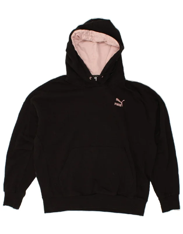 PUMA Womens Oversized Hoodie Jumper UK 10  Small Black Cotton Hoodie with Hem Detail Decorative Unique