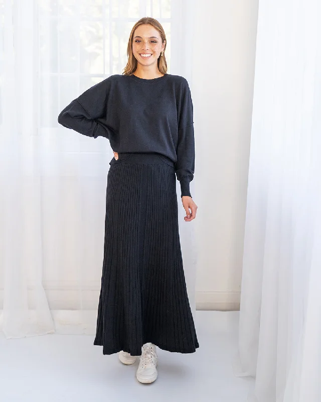 Rebecca Knit Skirt - Black corduroy skirt comfortable