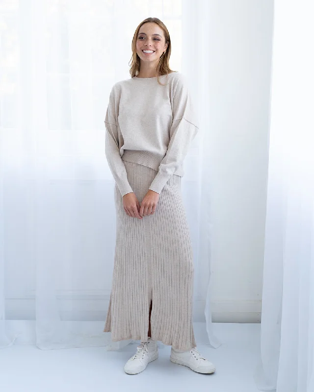 Rebecca Knit Skirt - Sandstone wool skirt breathable