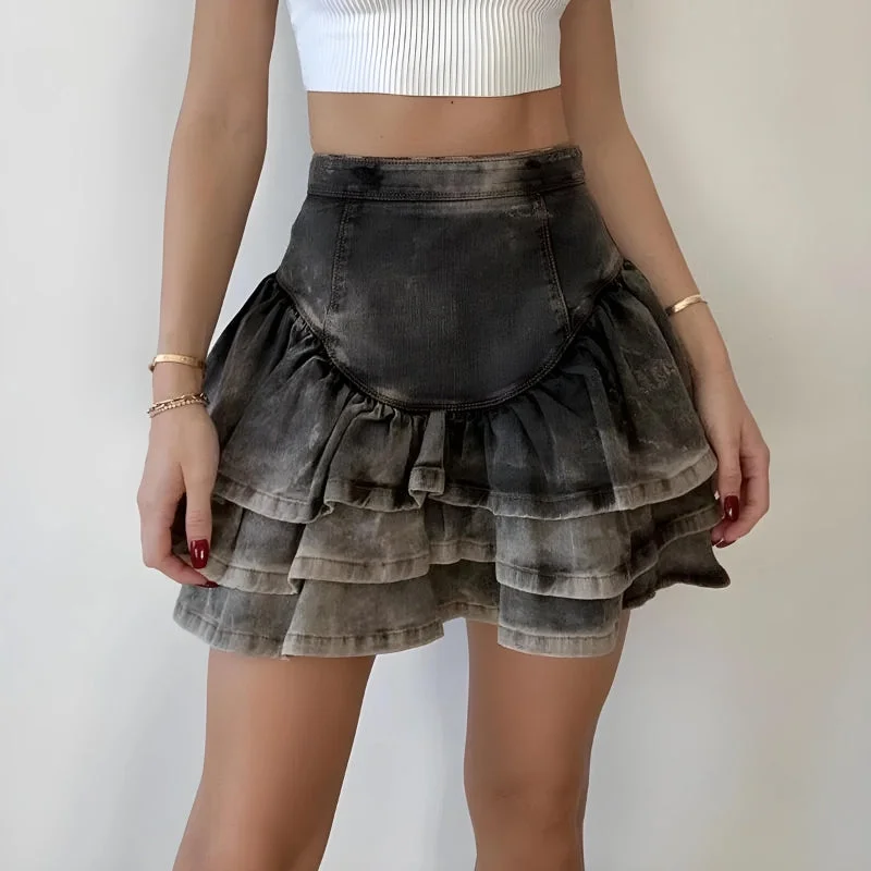 Ruffled Denim Mini Skirt chiffon skirt floaty