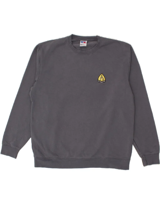 RUSSELL ATHLETIC Mens Sweatshirt Jumper 2XL Grey Cotton Hoodie with Velcro Closure Adjustable Secure