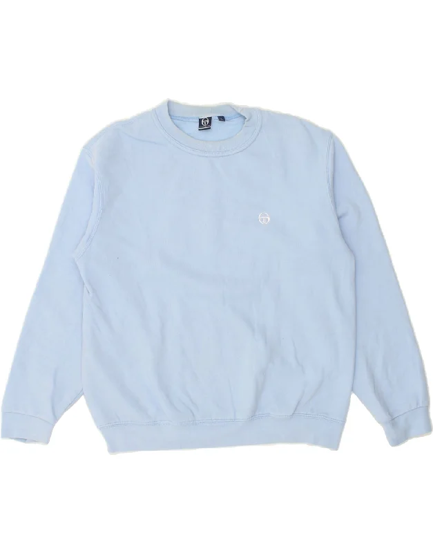 SERGIO TACCHINI Womens Sweatshirt Jumper UK 16 Large Blue Cotton Hoodie with Metallic Shiny Futuristic