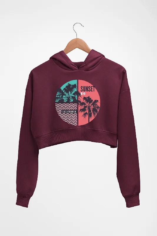 Sunset California Crop HOODIE FOR WOMEN Hoodie with Rolled Sleeves Casual Relaxed
