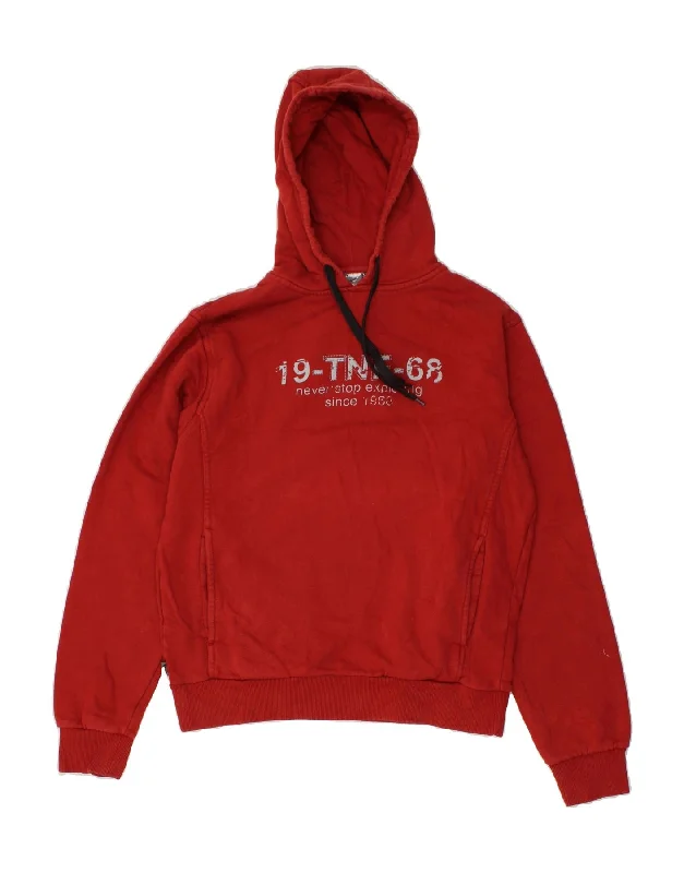 THE NORTH FACE Mens Graphic Hoodie Jumper Medium Red Cotton Hoodie with Hem Patch Decorative Personalized