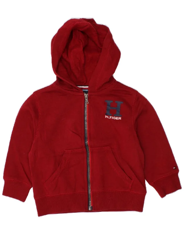 TOMMY HILFIGER Baby Boys Graphic Zip Hoodie Sweater 18-24 Months Burgundy Hoodie with Ribbed Cuffs Snug Fit Comfort