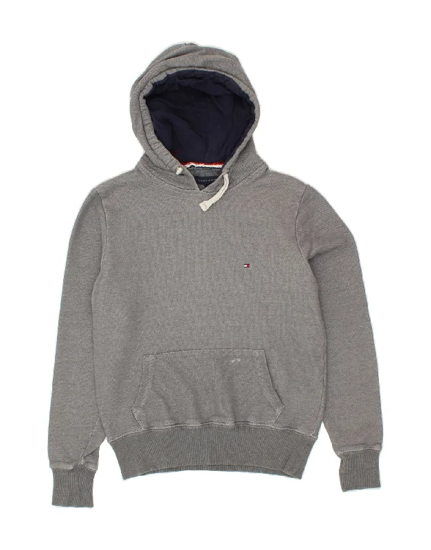 TOMMY HILFIGER Mens Hoodie Jumper Medium Grey Cotton Hoodie with Raglan Sleeves Sporty Comfortable